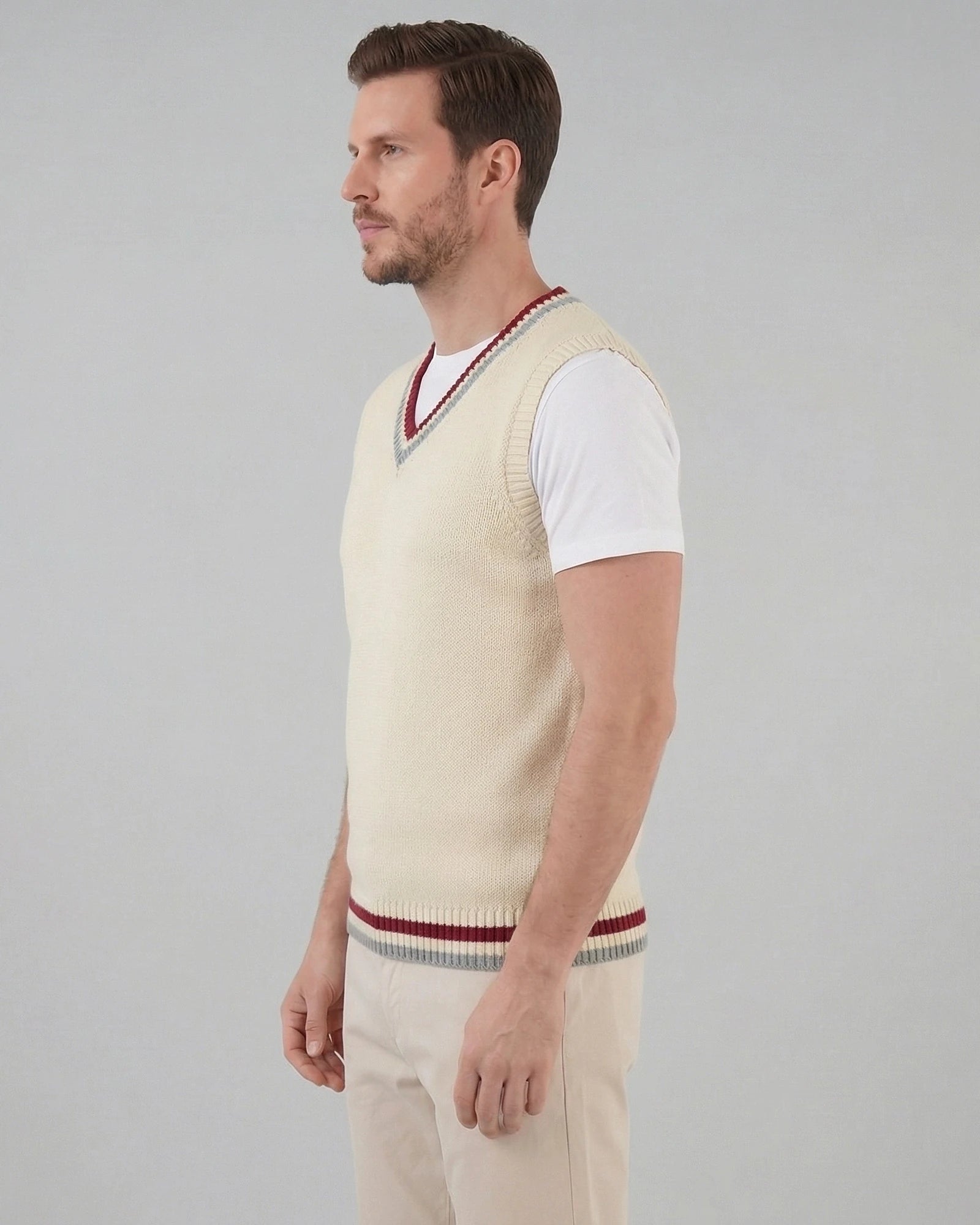 Men's Cable Knit V-Neck Sweater Vest White Sizes XS–4XL – Valedrian — view 11