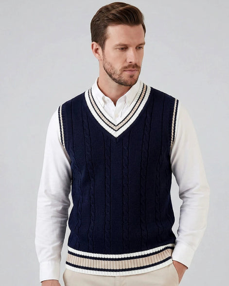 Men's Cable Knit V-Neck Sweater Vest White Sizes XS–4XL – Valedrian