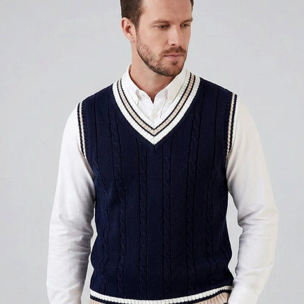 Men's Cable Knit V-Neck Sweater Vest White Sizes XS–4XL – Valedrian