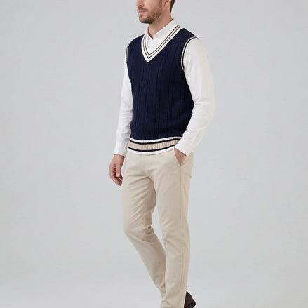 Men's Cable Knit V-Neck Sweater Vest White Sizes XS–4XL – Valedrian — view 2