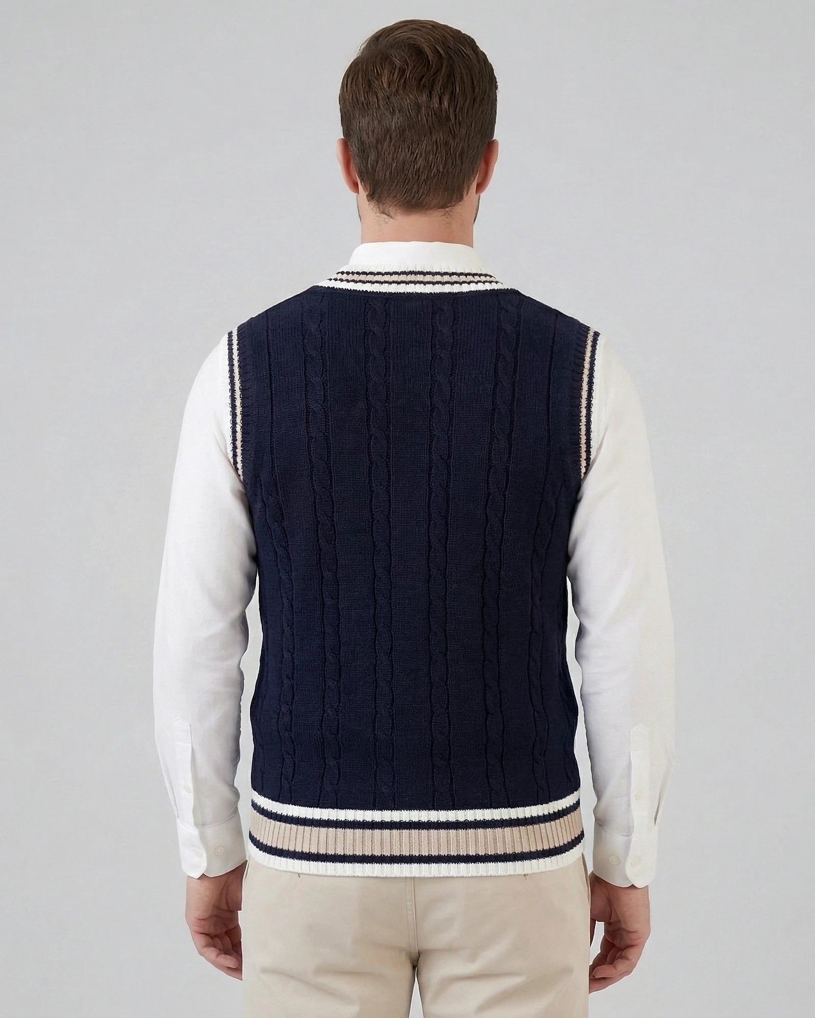 Men's Cable Knit V-Neck Sweater Vest White Sizes XS–4XL – Valedrian — view 3