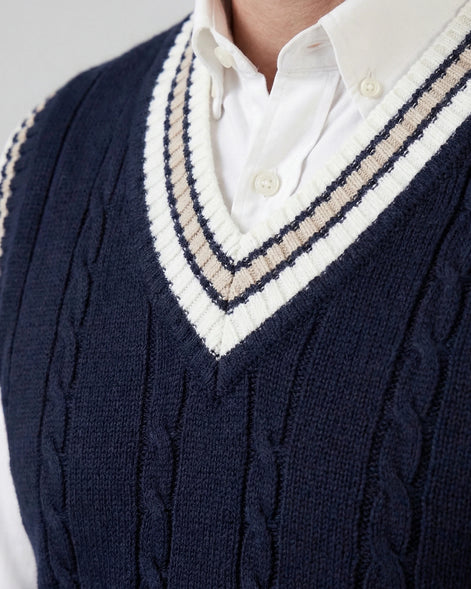 Men's Cable Knit V-Neck Sweater Vest White Sizes XS–4XL – Valedrian — view 4