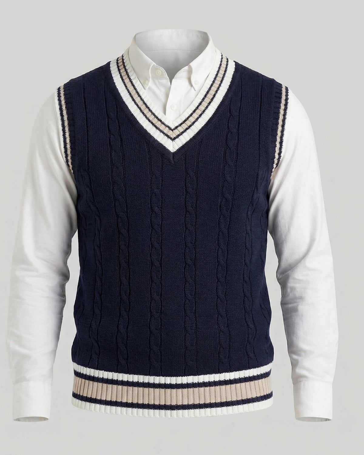 Men's Cable Knit V-Neck Sweater Vest White Sizes XS–4XL – Valedrian — view 5