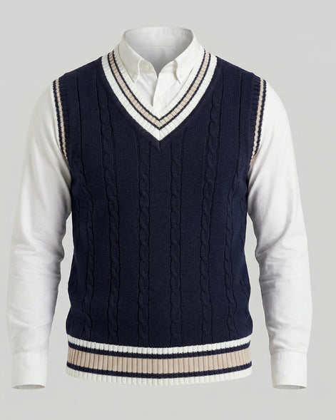 Men's Cable Knit V-Neck Sweater Vest White Sizes XS–4XL – Valedrian — view 5