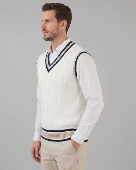 Men's Cable Knit V-Neck Sweater Vest White Sizes XS–4XL – Valedrian — view 7