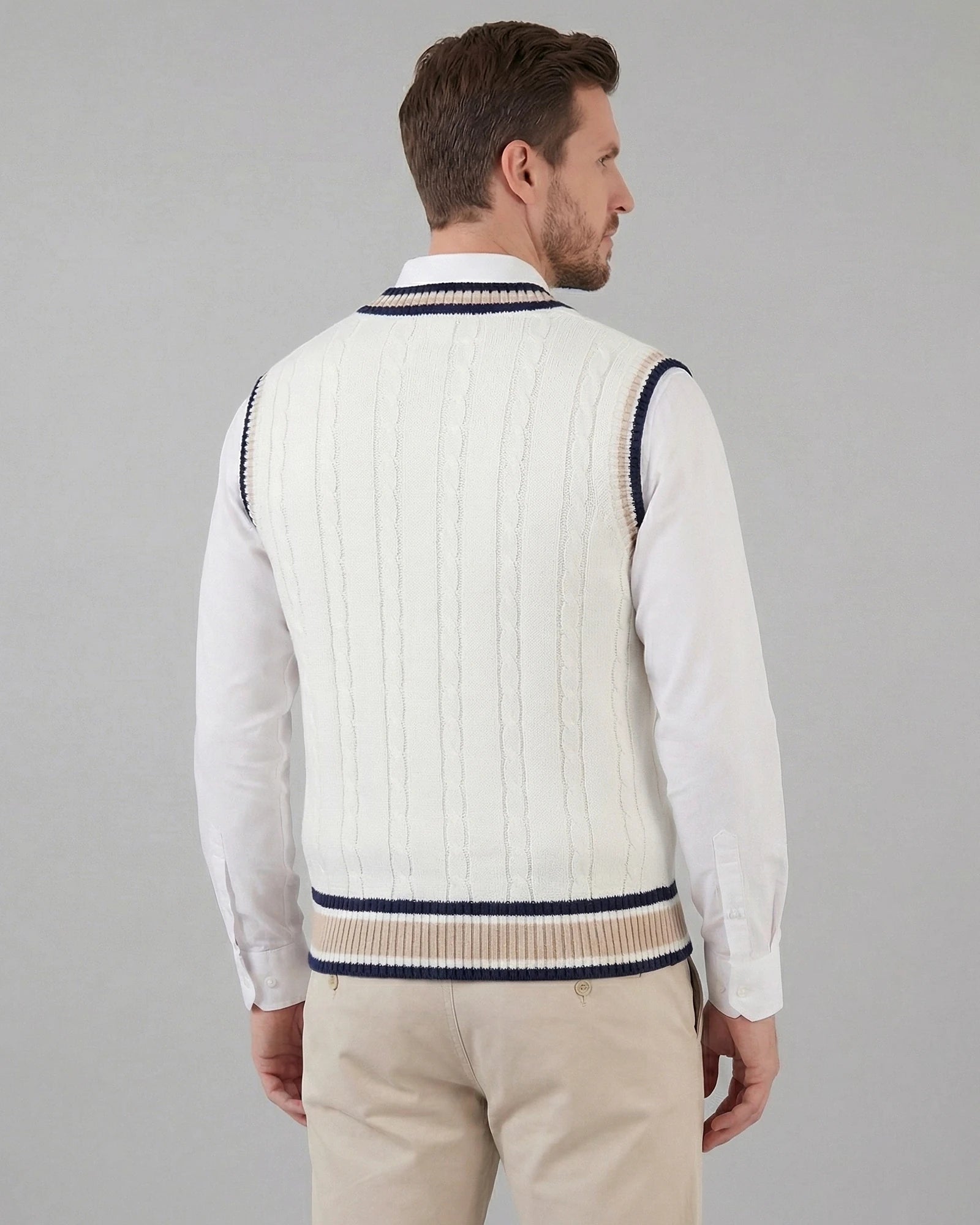 Men's Cable Knit V-Neck Sweater Vest White Sizes XS–4XL – Valedrian — view 8