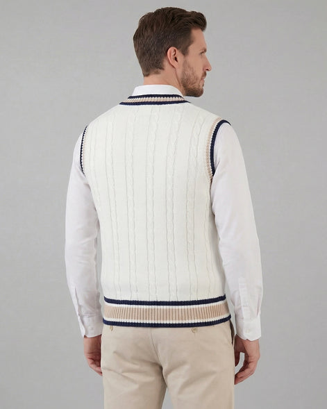 Men's Cable Knit V-Neck Sweater Vest White Sizes XS–4XL – Valedrian — view 8