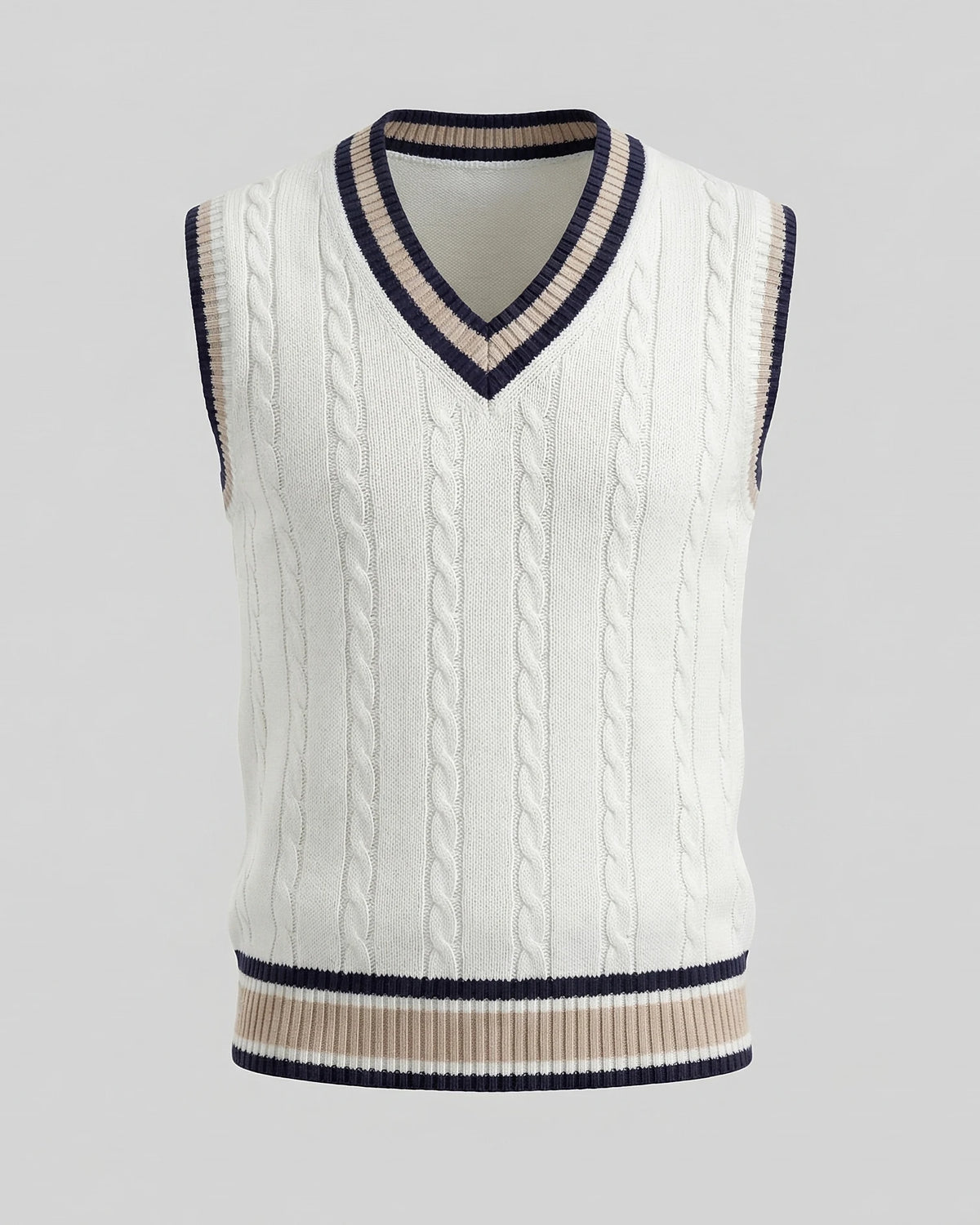 Men's Cable Knit V-Neck Sweater Vest White Sizes XS–4XL – Valedrian — view 9
