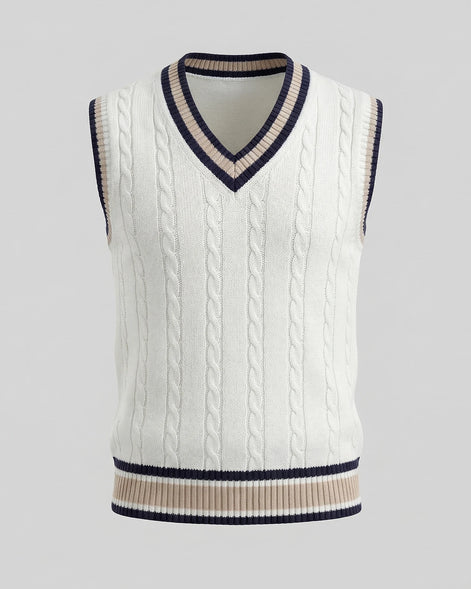 Men's Cable Knit V-Neck Sweater Vest White Sizes XS–4XL – Valedrian — view 9
