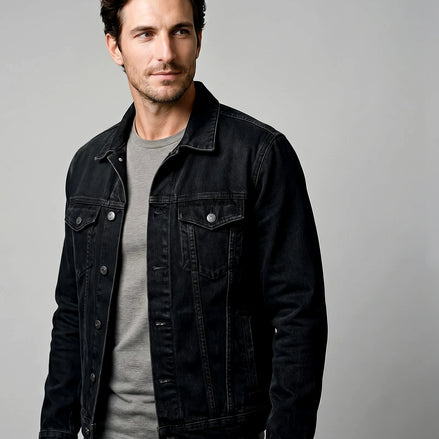 Men's Casual Denim Jacket Classic Fit Black, XS to 2XL - Valedrian