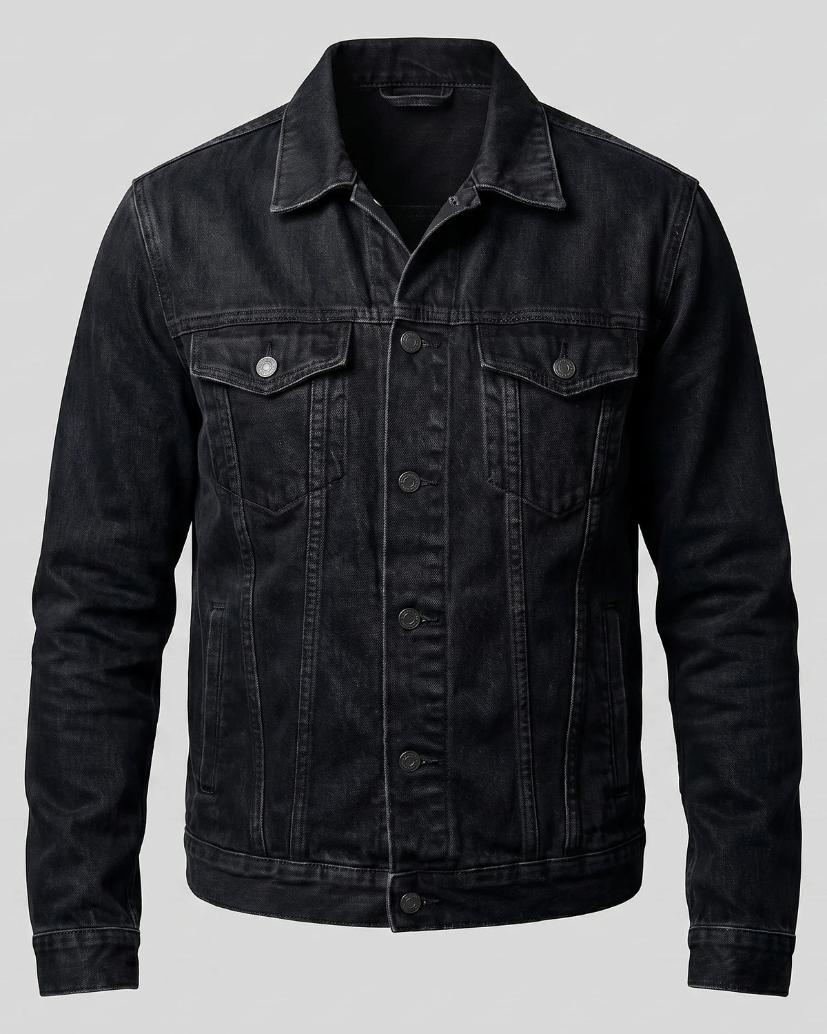 Men's Casual Denim Jacket Classic Fit Black, XS to 2XL - Valedrian — view 2