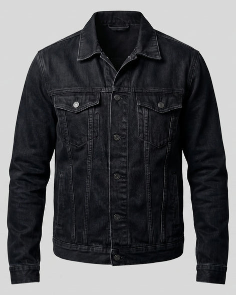 Men's Casual Denim Jacket Classic Fit Black, XS to 2XL - Valedrian — view 2