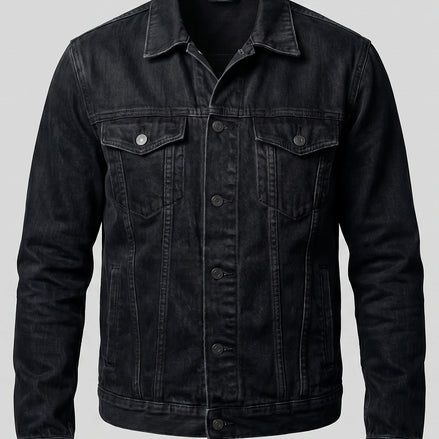 Men's Casual Denim Jacket Classic Fit Black, XS to 2XL - Valedrian — view 2