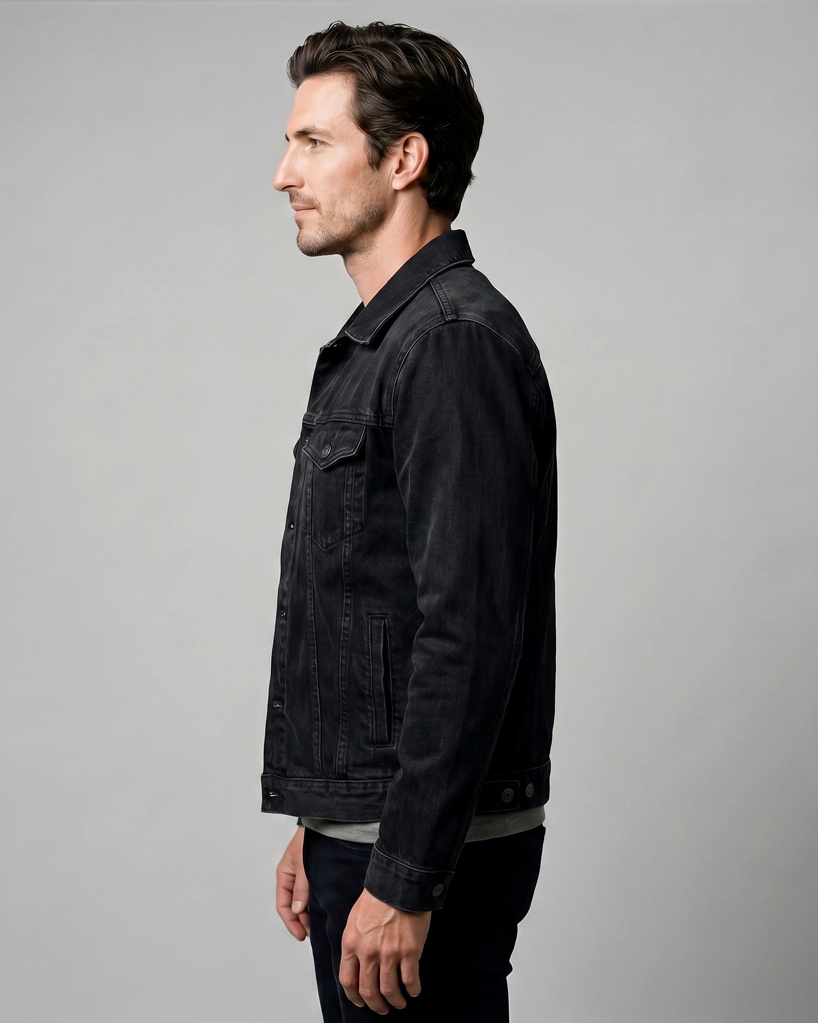 Men's Casual Denim Jacket Classic Fit Black, XS to 2XL - Valedrian — view 3