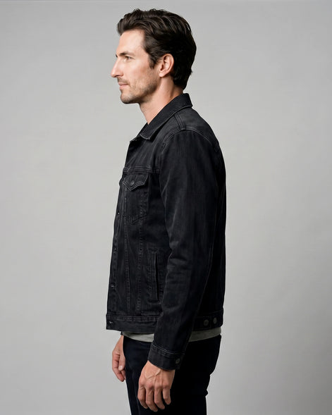 Men's Casual Denim Jacket Classic Fit Black, XS to 2XL - Valedrian — view 3