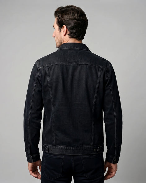 Men's Casual Denim Jacket Classic Fit Black, XS to 2XL - Valedrian — view 4