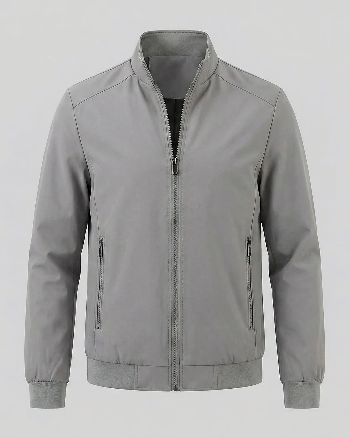Men's Casual Stand Collar Jacket Black Grey Lightweight - Valedrian — view 10
