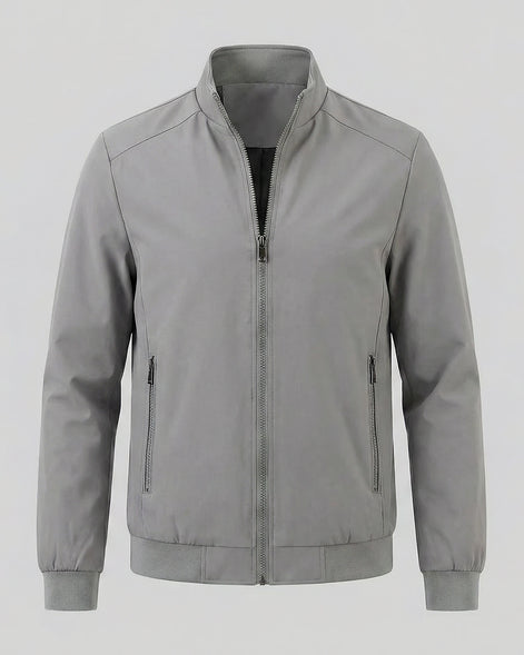 Men's Casual Stand Collar Jacket Black Grey Lightweight - Valedrian — view 10