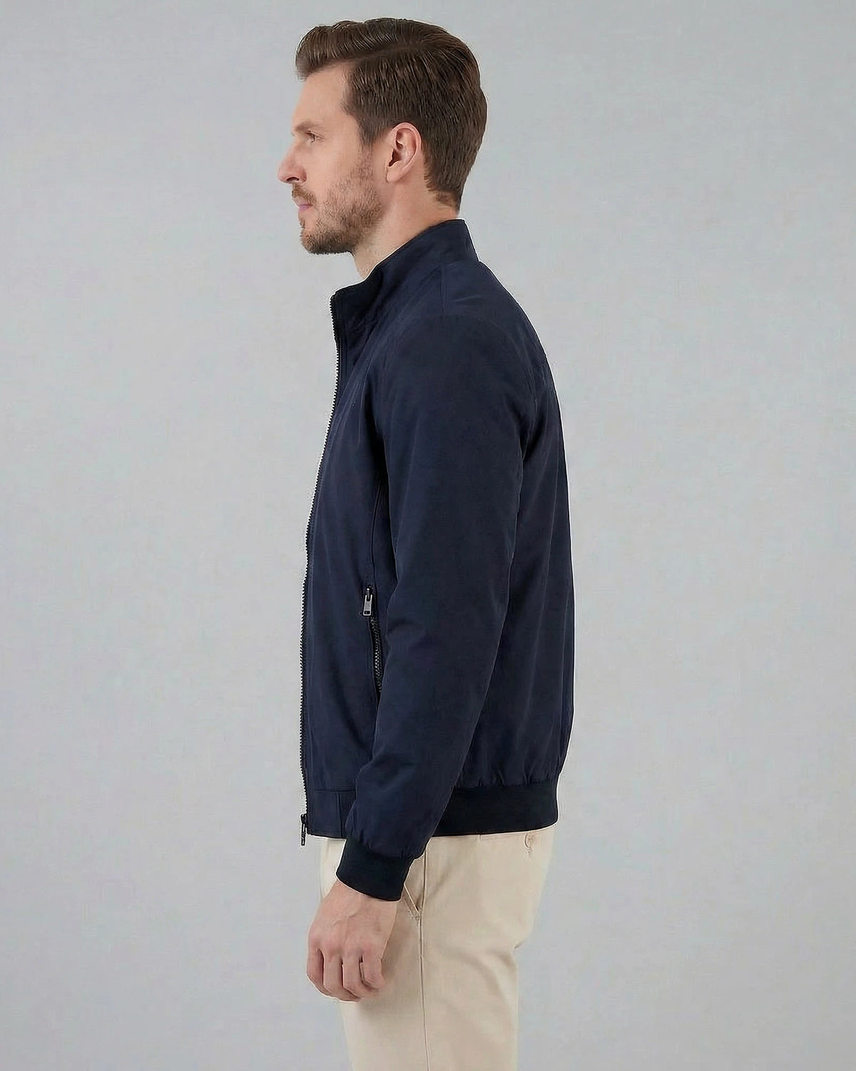 Men's Casual Stand Collar Jacket Black Grey Lightweight - Valedrian — view 12