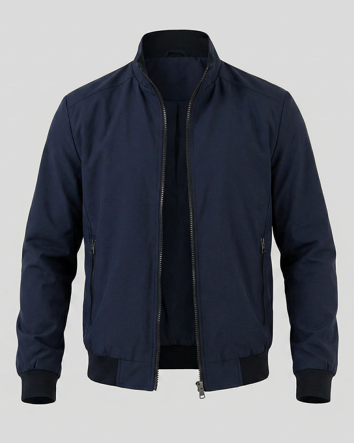 Men's Casual Stand Collar Jacket Black Grey Lightweight - Valedrian — view 15