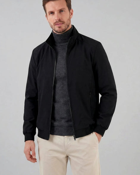 Men's Casual Stand Collar Jacket Black Grey Lightweight - Valedrian