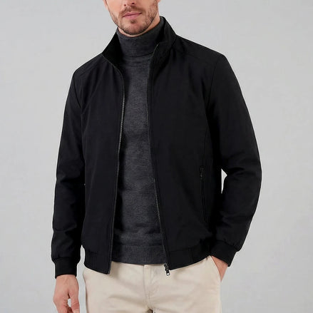 Men's Casual Stand Collar Jacket Black Grey Lightweight - Valedrian