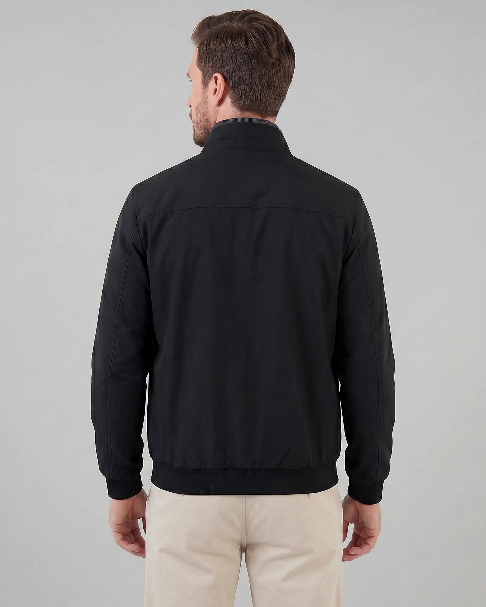Men's Casual Stand Collar Jacket Black Grey Lightweight - Valedrian — view 3