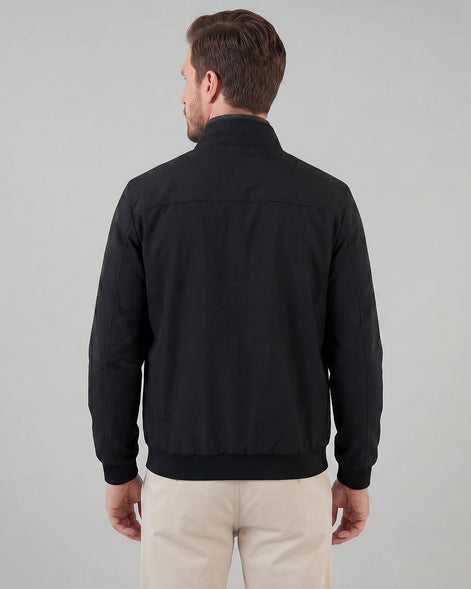 Men's Casual Stand Collar Jacket Black Grey Lightweight - Valedrian — view 3