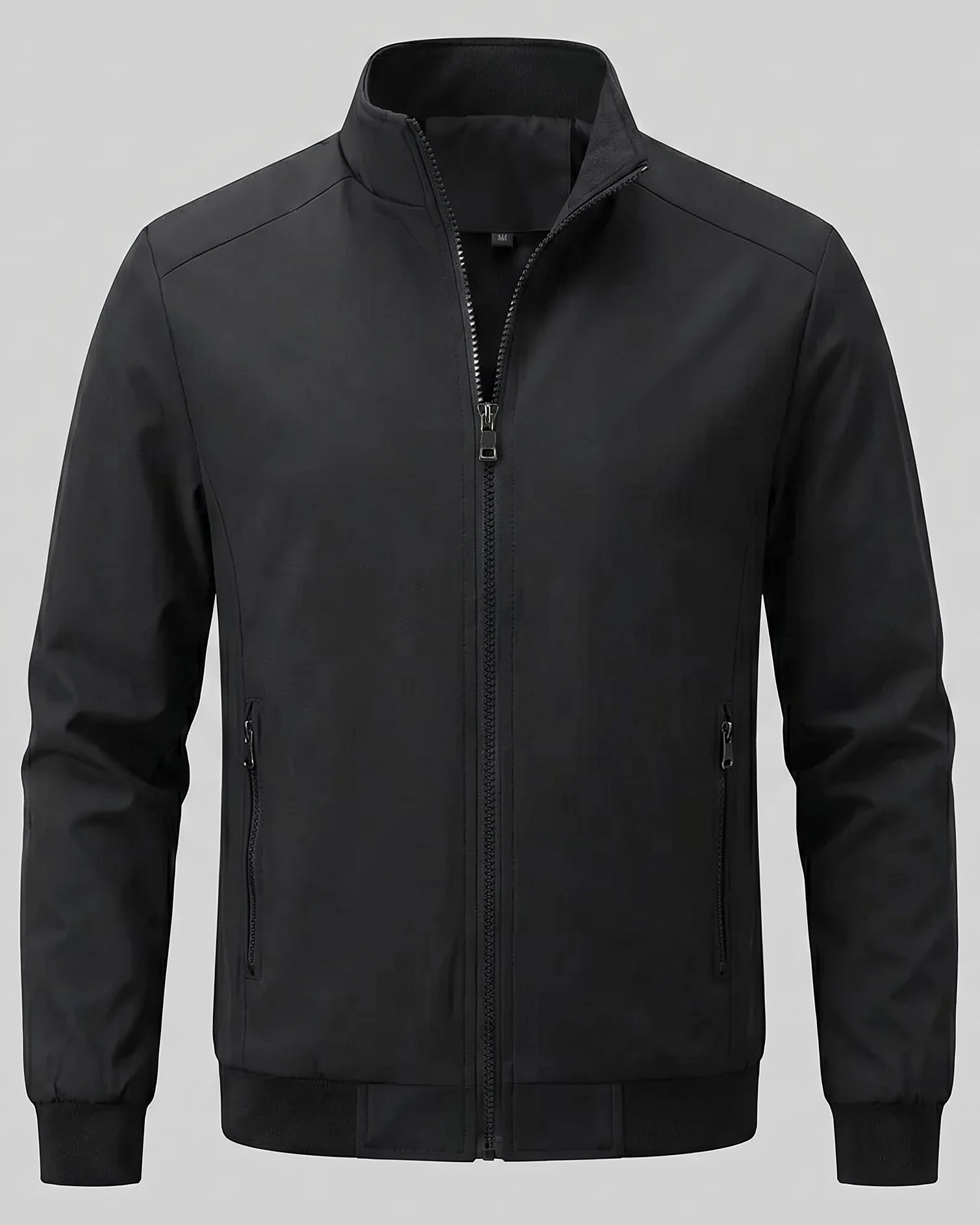 Men's Casual Stand Collar Jacket Black Grey Lightweight - Valedrian — view 5