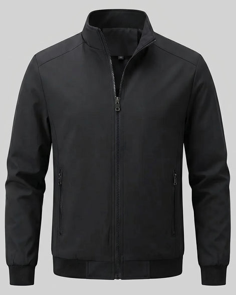 Men's Casual Stand Collar Jacket Black Grey Lightweight - Valedrian — view 5