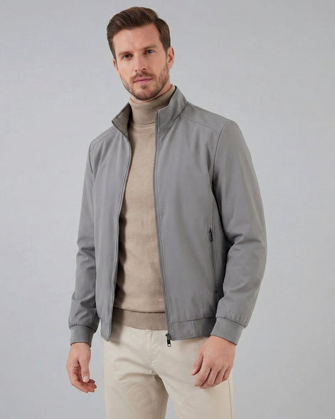 Men's Casual Stand Collar Jacket Black Grey Lightweight - Valedrian — view 6