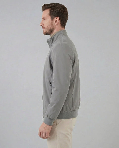 Men's Casual Stand Collar Jacket Black Grey Lightweight - Valedrian — view 7
