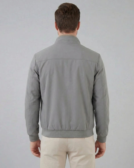 Men's Casual Stand Collar Jacket Black Grey Lightweight - Valedrian — view 8
