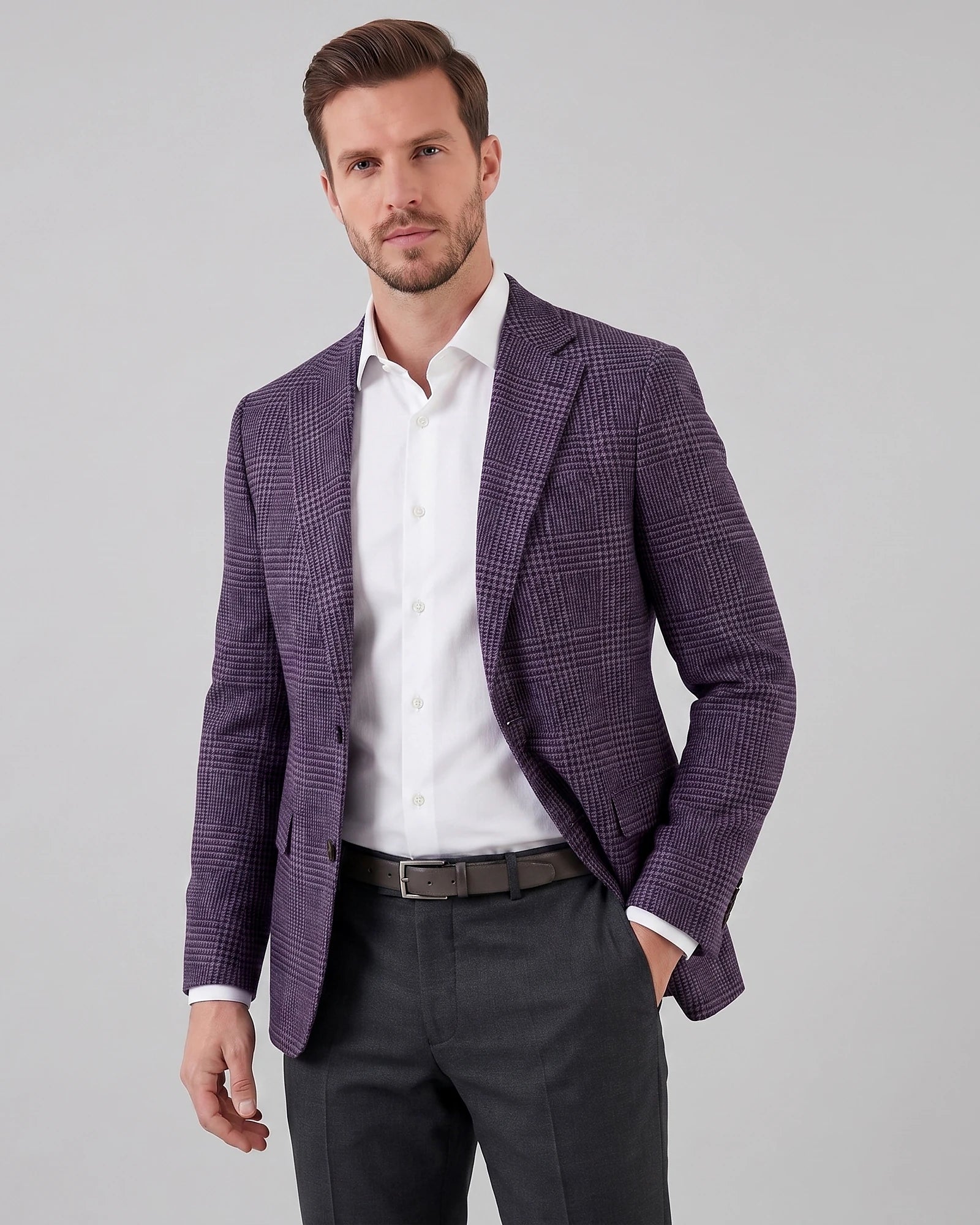 Men's Check Casual Blazer Textured Sport Coat Brown & Grey S–3XL - Valedrian — view 11