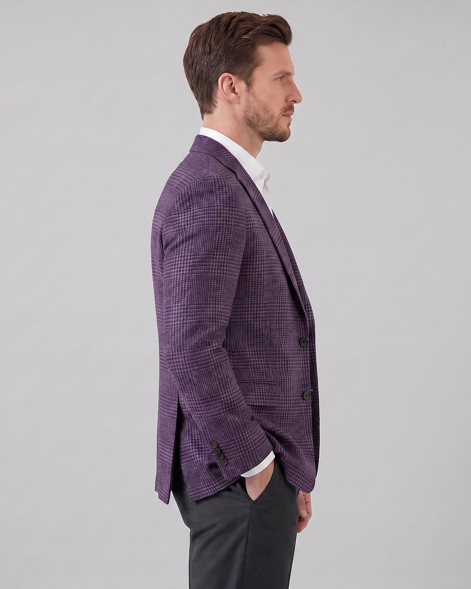 Men's Check Casual Blazer Textured Sport Coat Brown & Grey S–3XL - Valedrian — view 12
