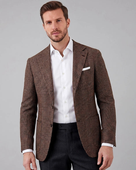 Men's Check Casual Blazer Textured Sport Coat Brown & Grey S–3XL - Valedrian
