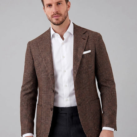 Men's Check Casual Blazer Textured Sport Coat Brown & Grey S–3XL - Valedrian