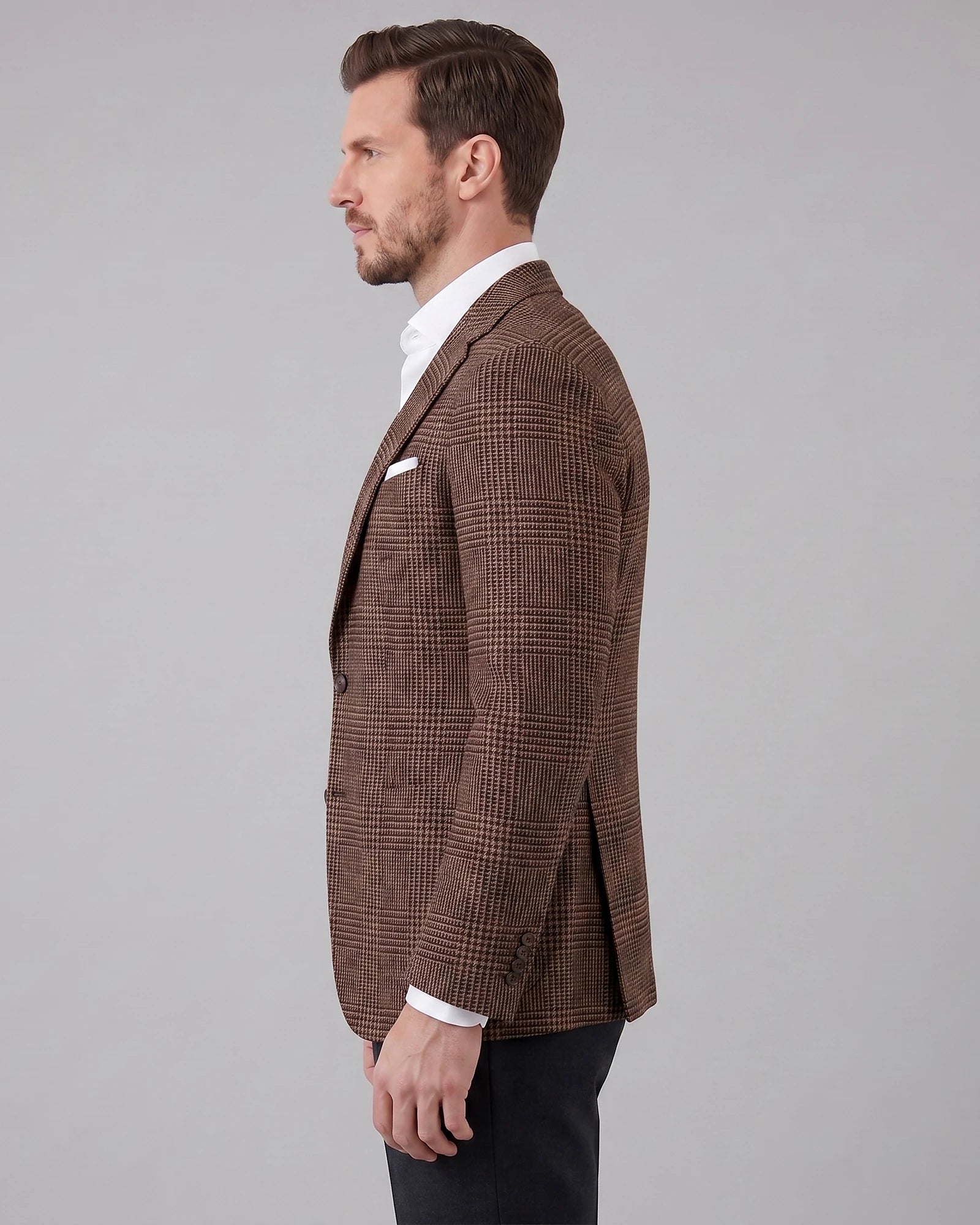 Men's Check Casual Blazer Textured Sport Coat Brown & Grey S–3XL - Valedrian — view 2