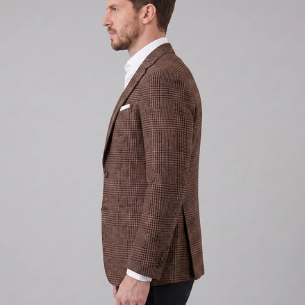 Men's Check Casual Blazer Textured Sport Coat Brown & Grey S–3XL - Valedrian — view 2