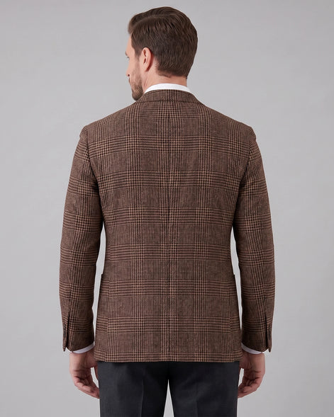 Men's Check Casual Blazer Textured Sport Coat Brown & Grey S–3XL - Valedrian — view 3