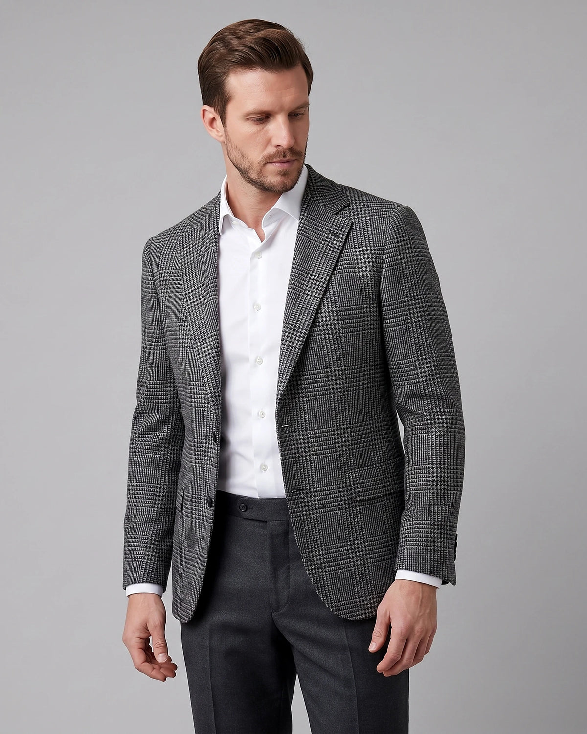 Men's Check Casual Blazer Textured Sport Coat Brown & Grey S–3XL - Valedrian — view 6