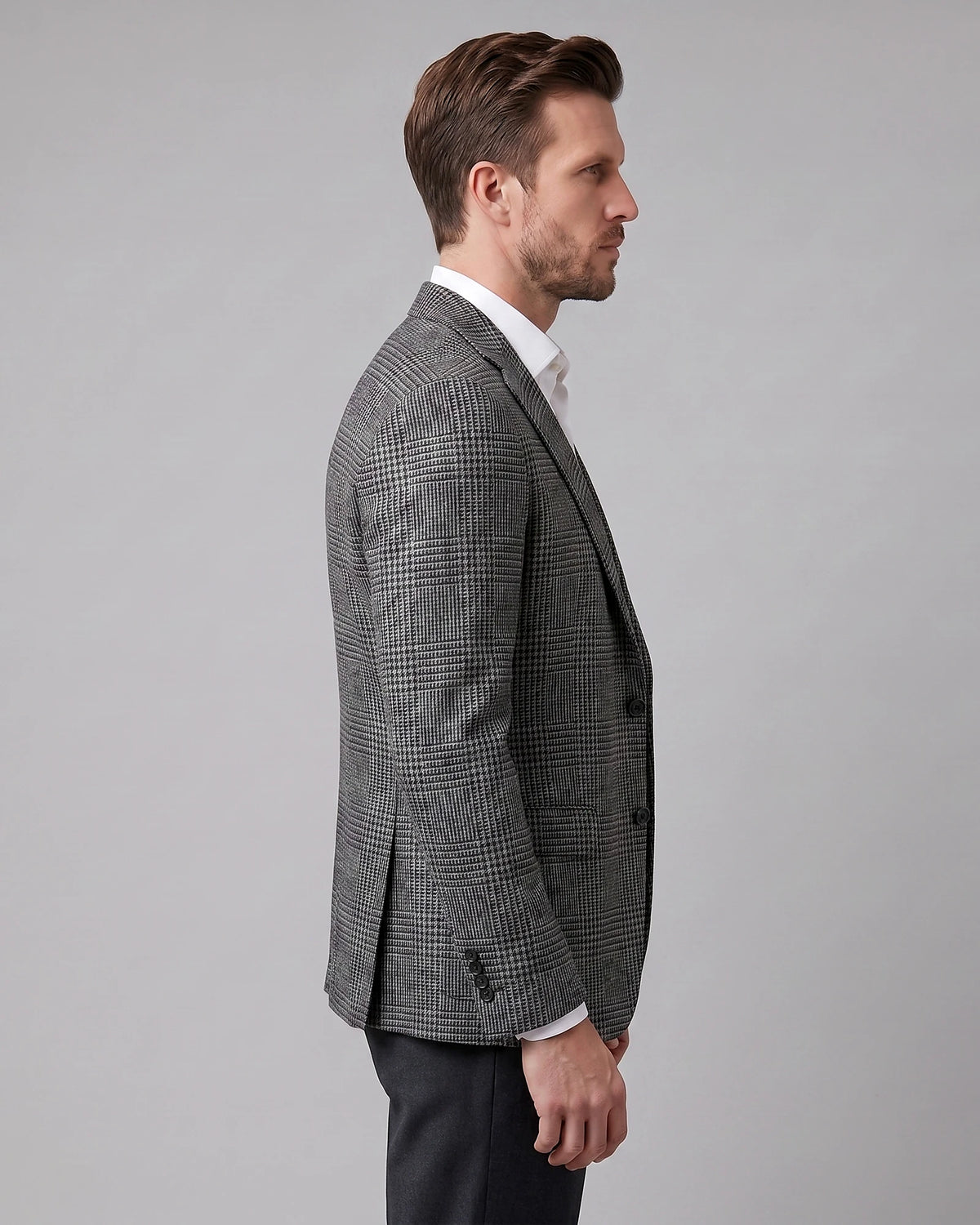 Men's Check Casual Blazer Textured Sport Coat Brown & Grey S–3XL - Valedrian — view 7