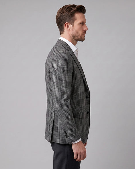 Men's Check Casual Blazer Textured Sport Coat Brown & Grey S–3XL - Valedrian — view 7
