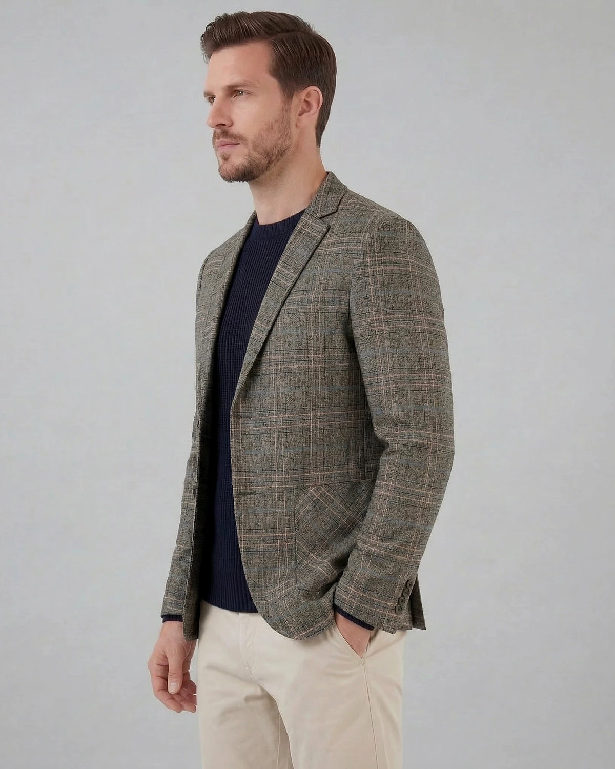 Men's Checked Casual Blazer Grey Beige Sizes M–4XL – Valedrian — view 10