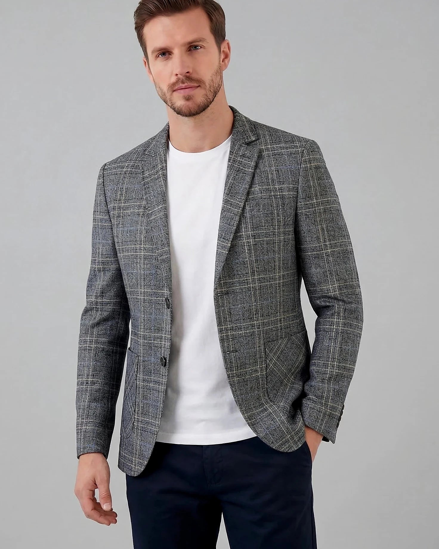 Men's Checked Casual Blazer Grey Beige Sizes M–4XL – Valedrian