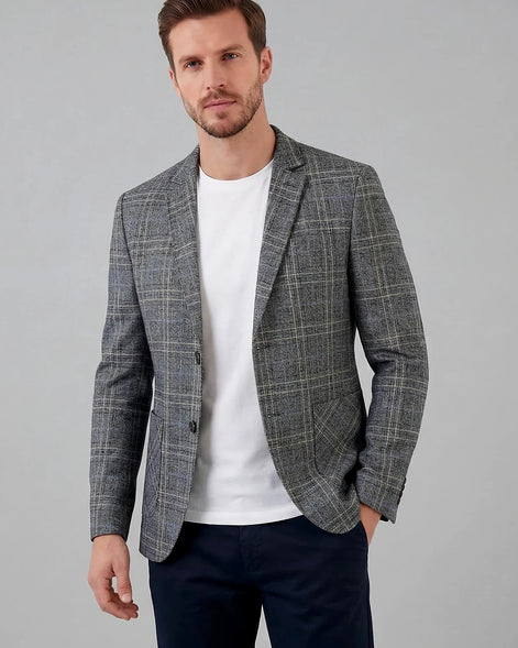 Men's Checked Casual Blazer Grey Beige Sizes M–4XL – Valedrian