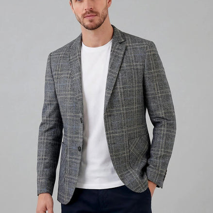 Men's Checked Casual Blazer Grey Beige Sizes M–4XL – Valedrian