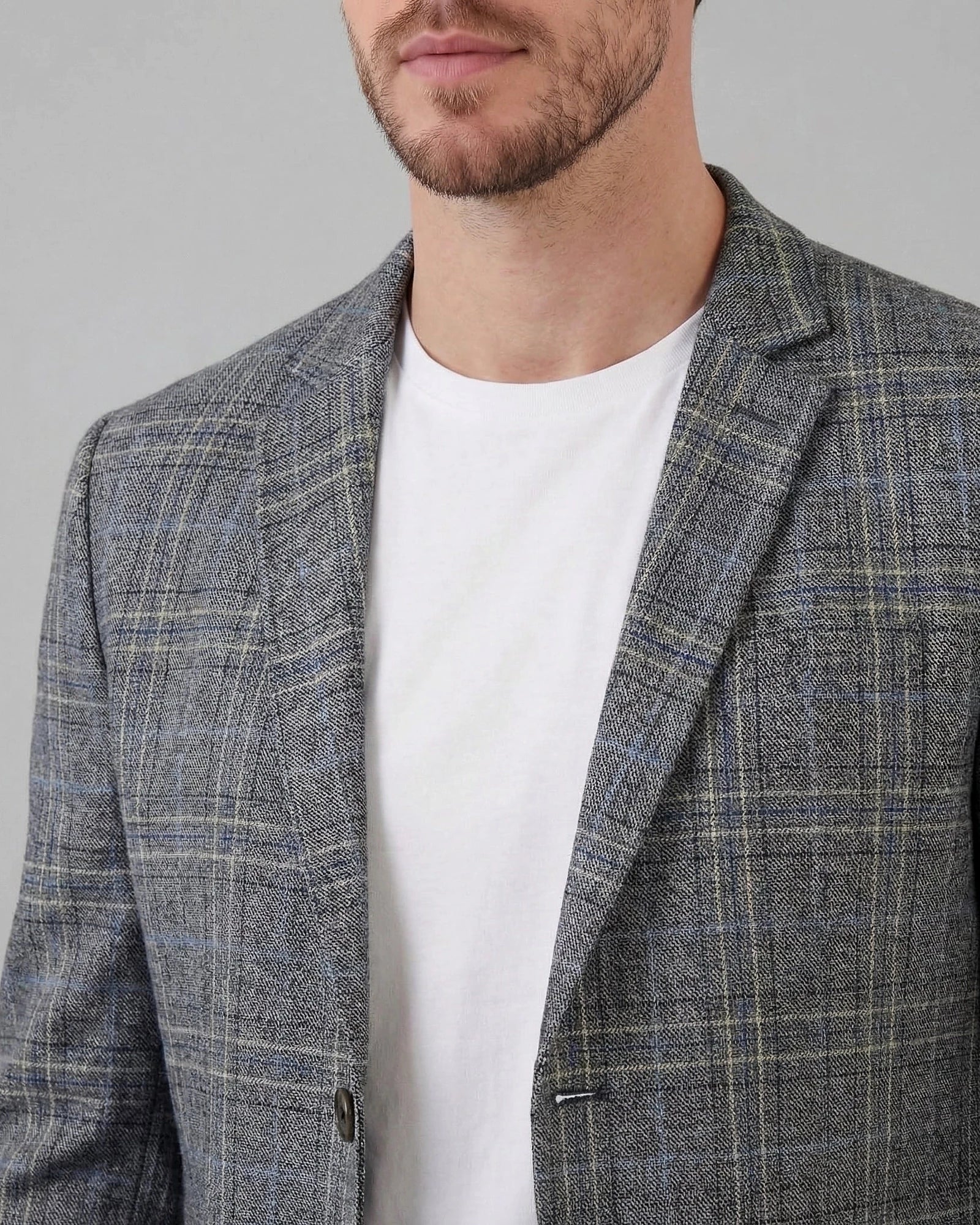 Men's Checked Casual Blazer Grey Beige Sizes M–4XL – Valedrian — view 4