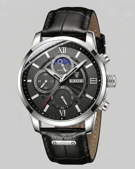 Men's Chronograph Moon Phase Dress Watch Rose Gold Case Brown Leather Strap – Valedrian — view 10