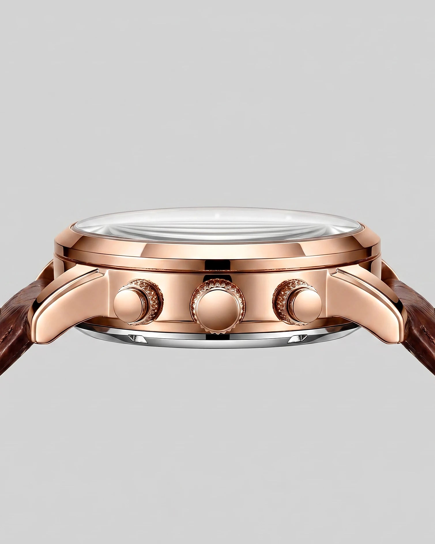 Men's Chronograph Moon Phase Dress Watch Rose Gold Case Brown Leather Strap – Valedrian — view 2